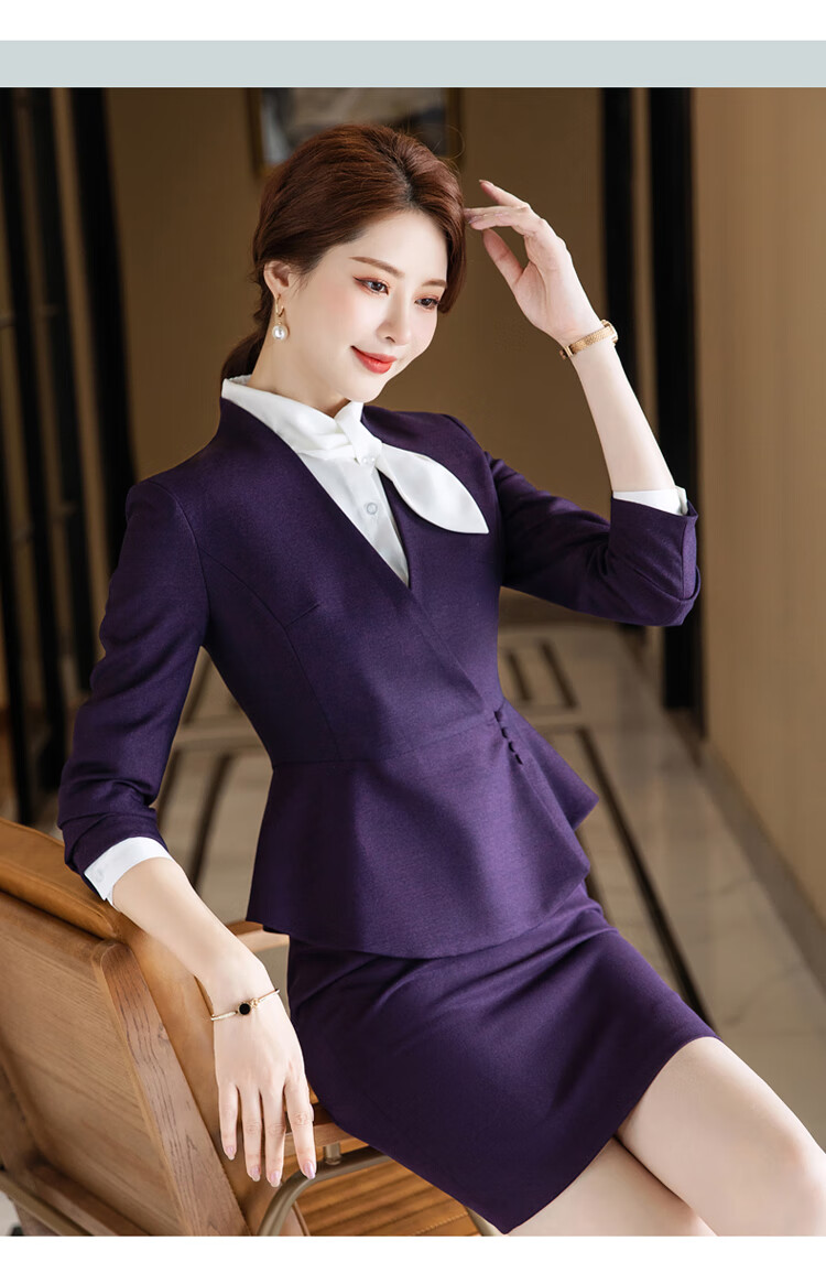 酒店前台接待男女工作服秋冬长袖灰色职业套裙美容顾问西服珠宝店正装