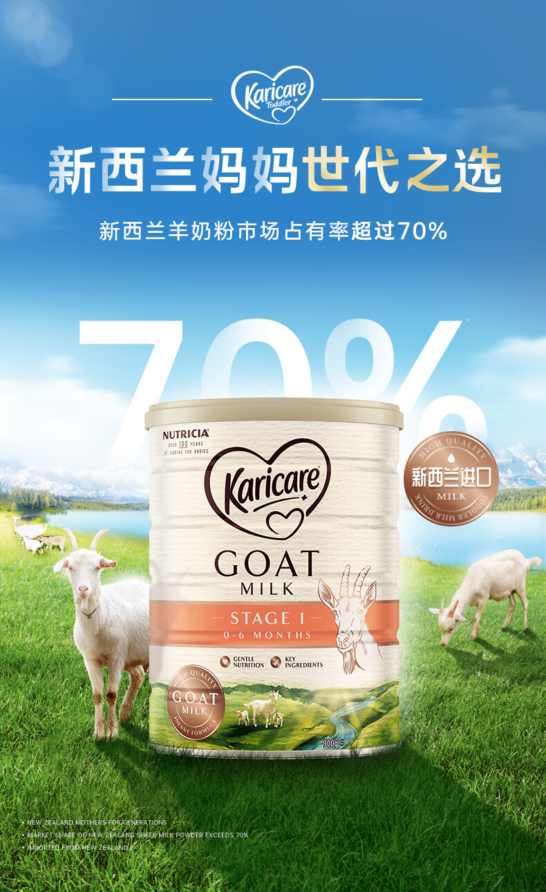 新西兰可瑞康羊奶粉2段婴儿新生612个月婴幼儿1段山羊奶1罐900g2023年