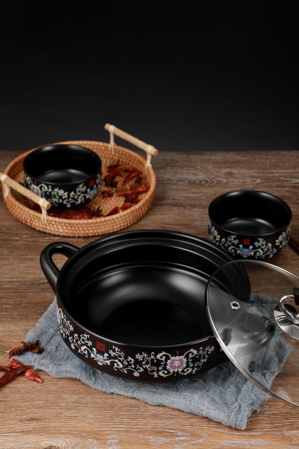 璞庐陶瓷创禾陶瓷景德镇珐琅彩中式干烧锅天然气无涂层不生锈平底锅不