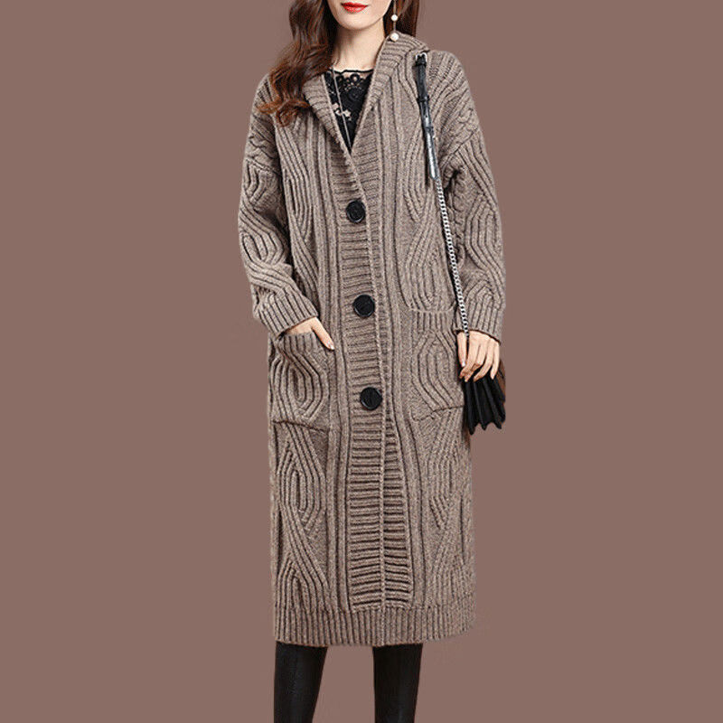 时尚针织开衫加厚秋冬粗毛线外套色宽松过膝女装潮米白色m建议95110斤