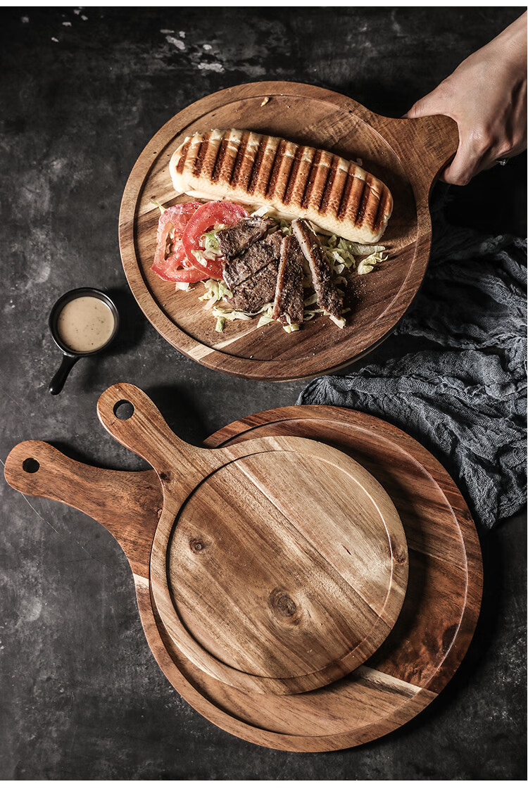 初心木质牛排盘餐盘木质家用日式木盘长方形盘子西餐盘早餐餐具披萨