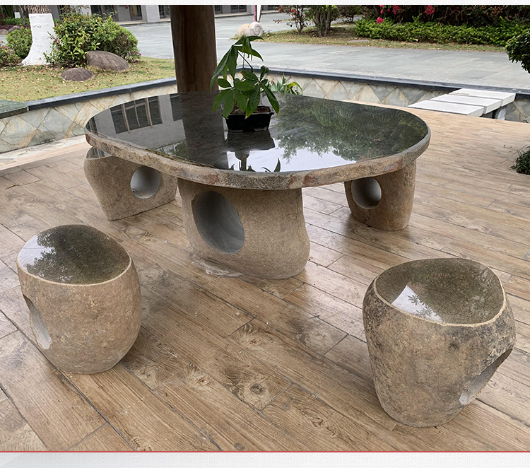 淘苏确不凡户外天然鹅卵石复古石桌石凳庭院花园家用石头桌子室外石墩