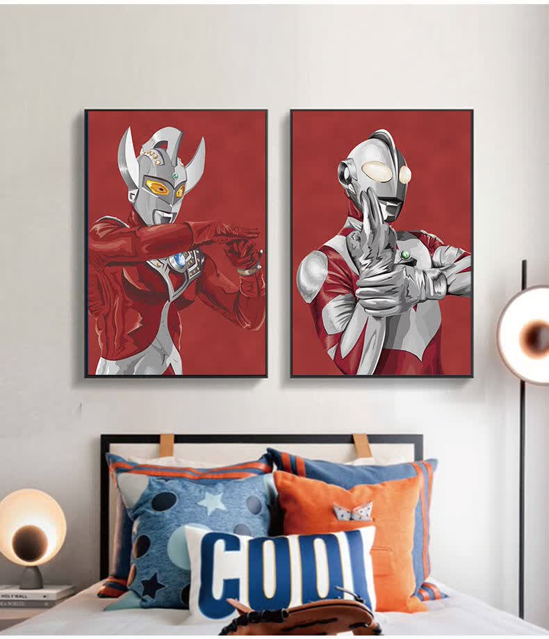 尘客男孩卧室装饰画奥特曼挂画卡通儿童房迪迦泰罗壁画