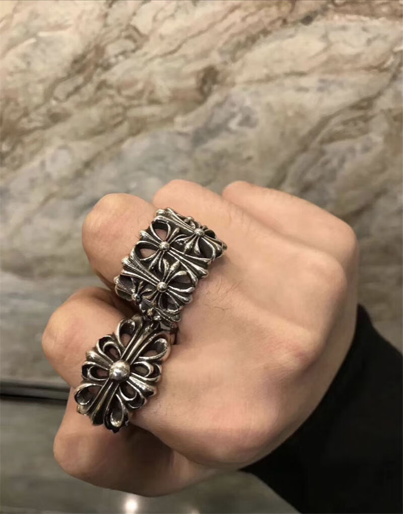 十字架圆墓葬戒指朋克复古泰银s925银厚宽版戒男女指环圆墓葬7美号