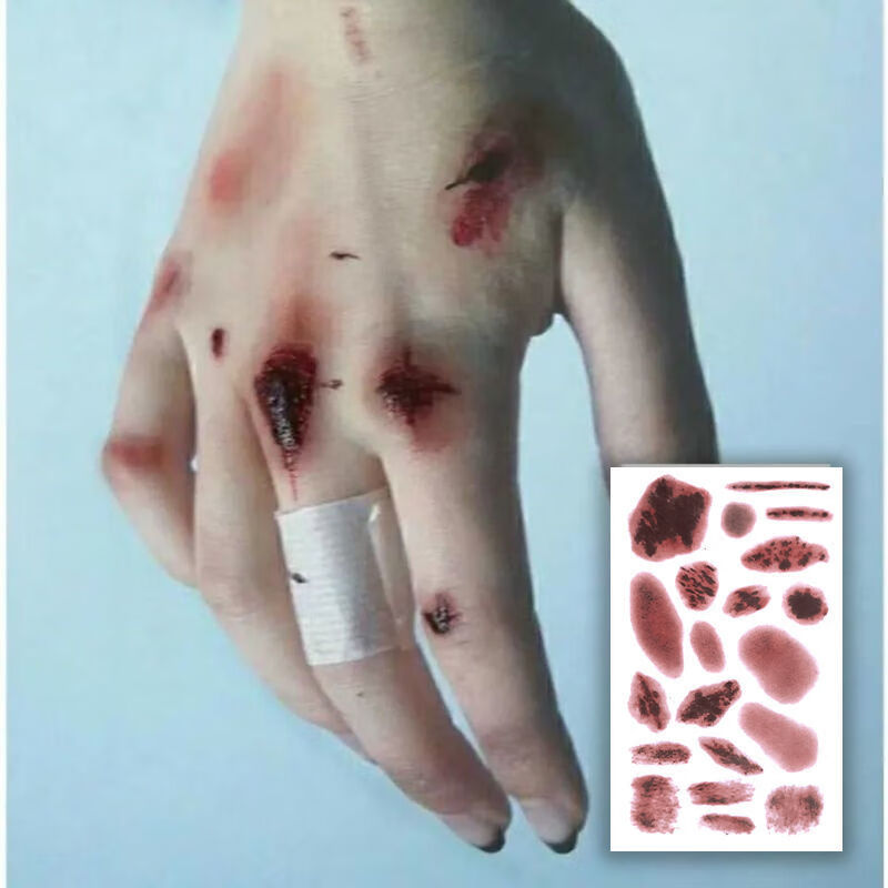 伤疤贴纸万圣节伤疤纹身贴贴纸仿真派对妆容脸贴刀疤贴伤口纹身贴万圣