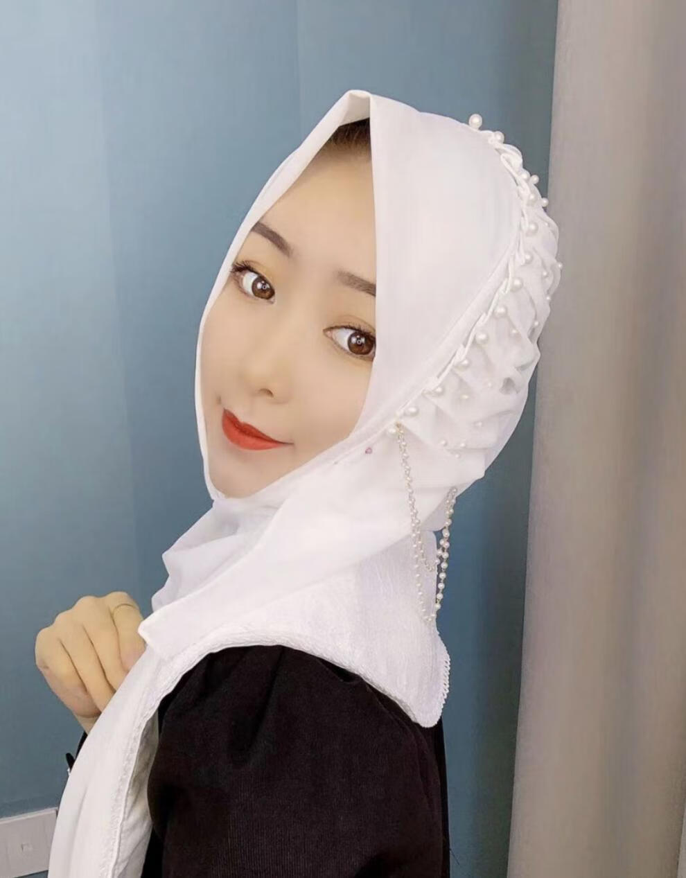 新品回族女人秋冬套头纱巾新款头巾流苏雪纺褶皱长巾网红回族纱巾休闲