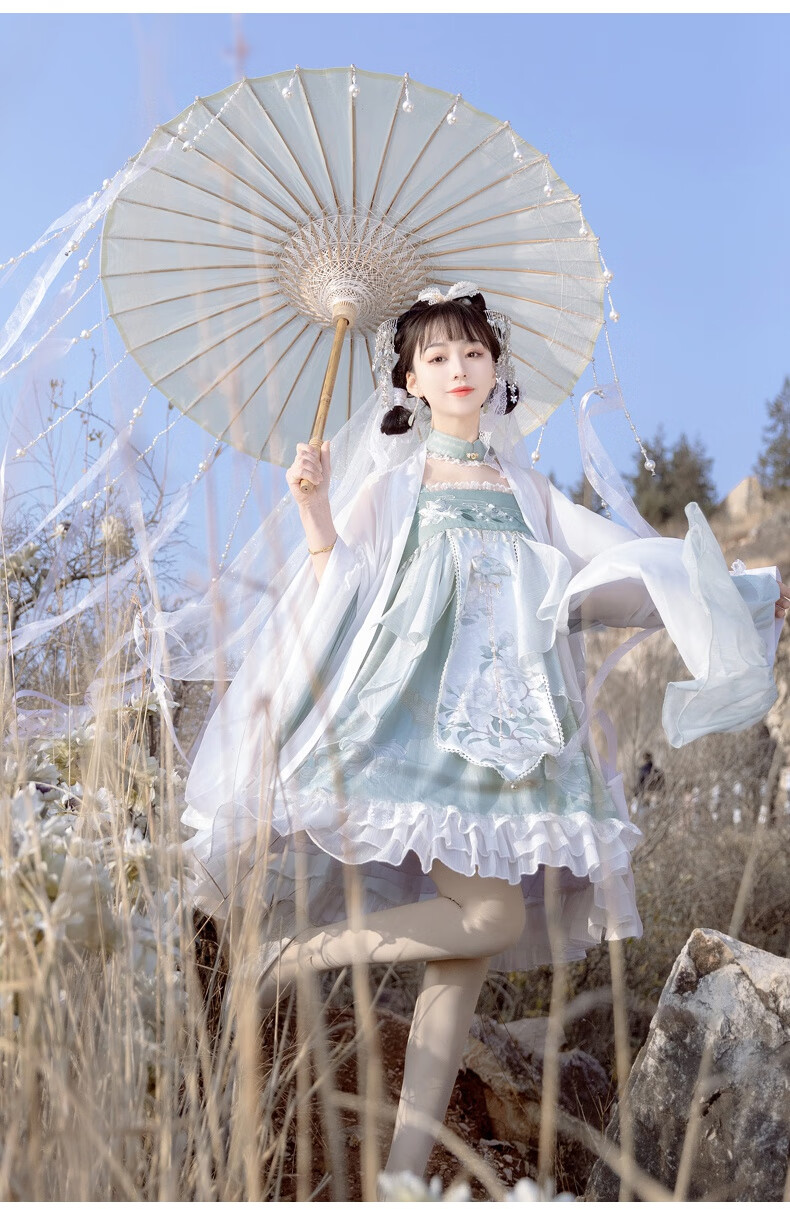 时慕语仙气改良汉服女薄款日常汉元素连衣裙中国风古风套装白色大袖