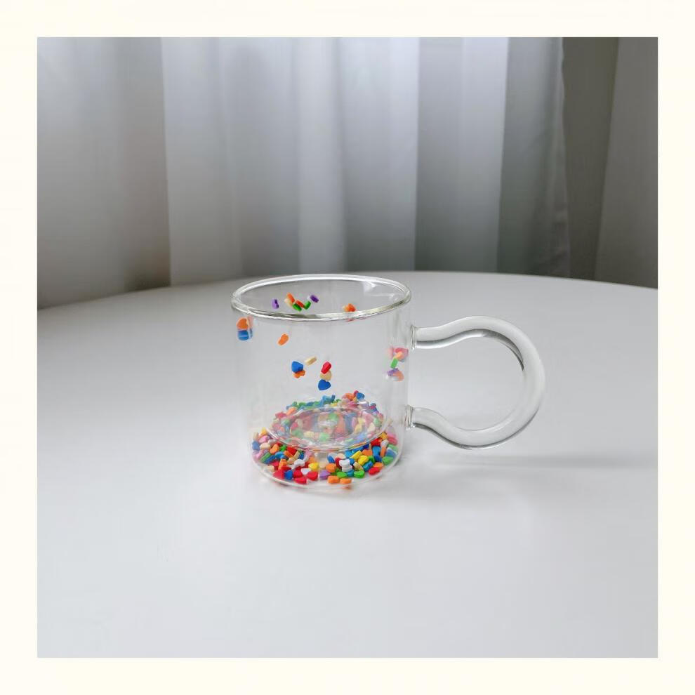 爱心流沙杯小羊自制ins简约双层爱心啵啵杯流沙创意高颜值玻璃气泡水