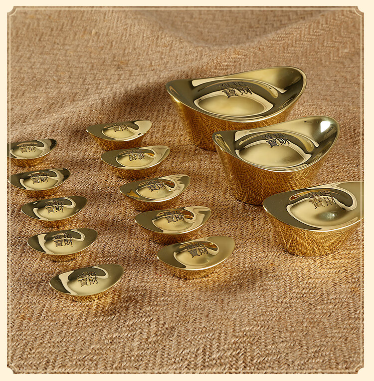 德祥缘实心元宝纯铜仿真大小号元宝假金条中式家居办公室装饰品礼品12