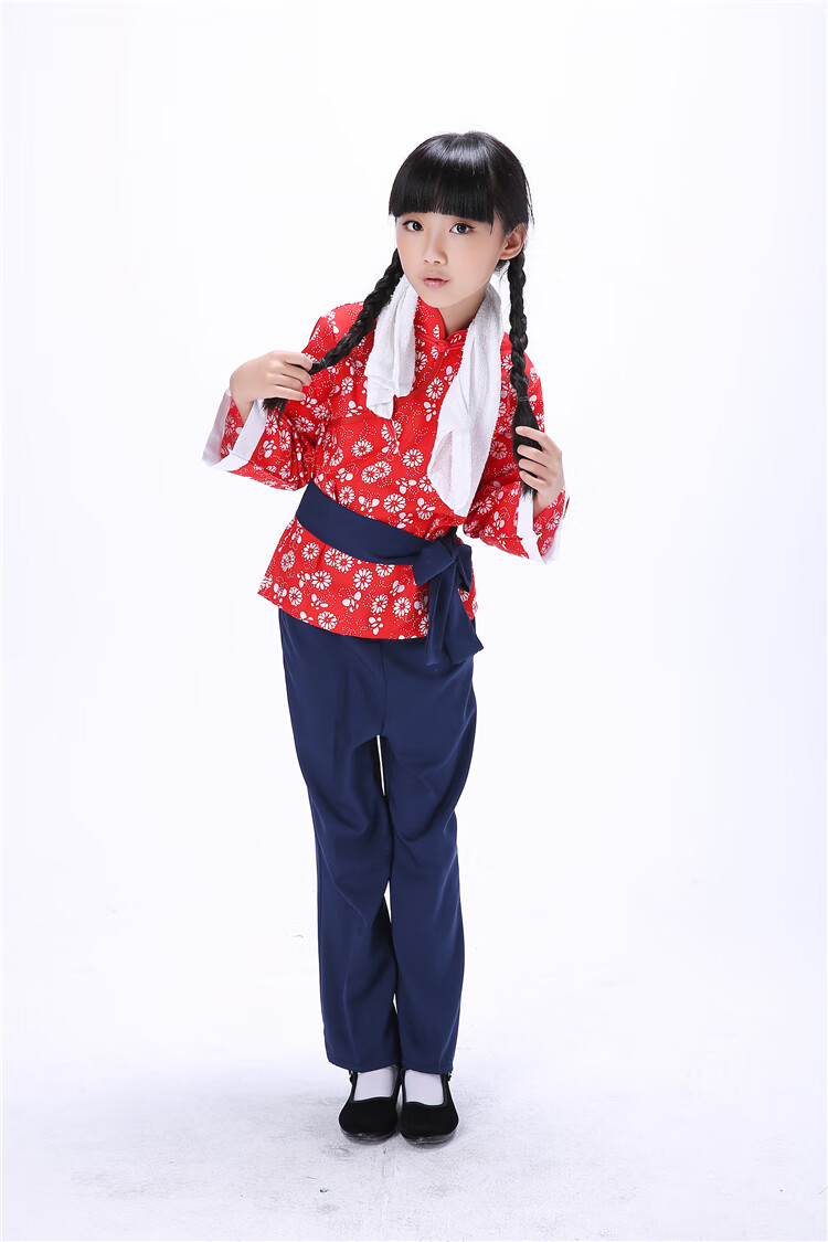 姑娘演出服男女童话剧情景剧小铁梅农村妇女表演服擎嵘装村姑装150cm