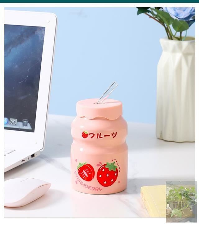 博亿严选日系牛奶瓶吸管杯可爱少女心 b45-【水蜜桃】杯子 玻璃吸管