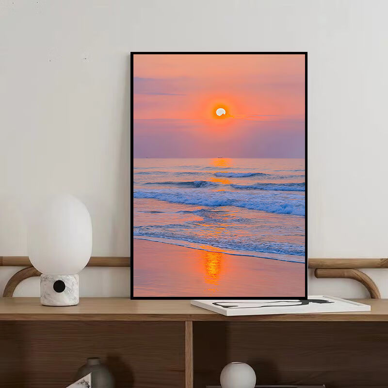挂画小众海上日落装饰画现代卧室床头温馨北欧摆画摄影背景墙挂画落日