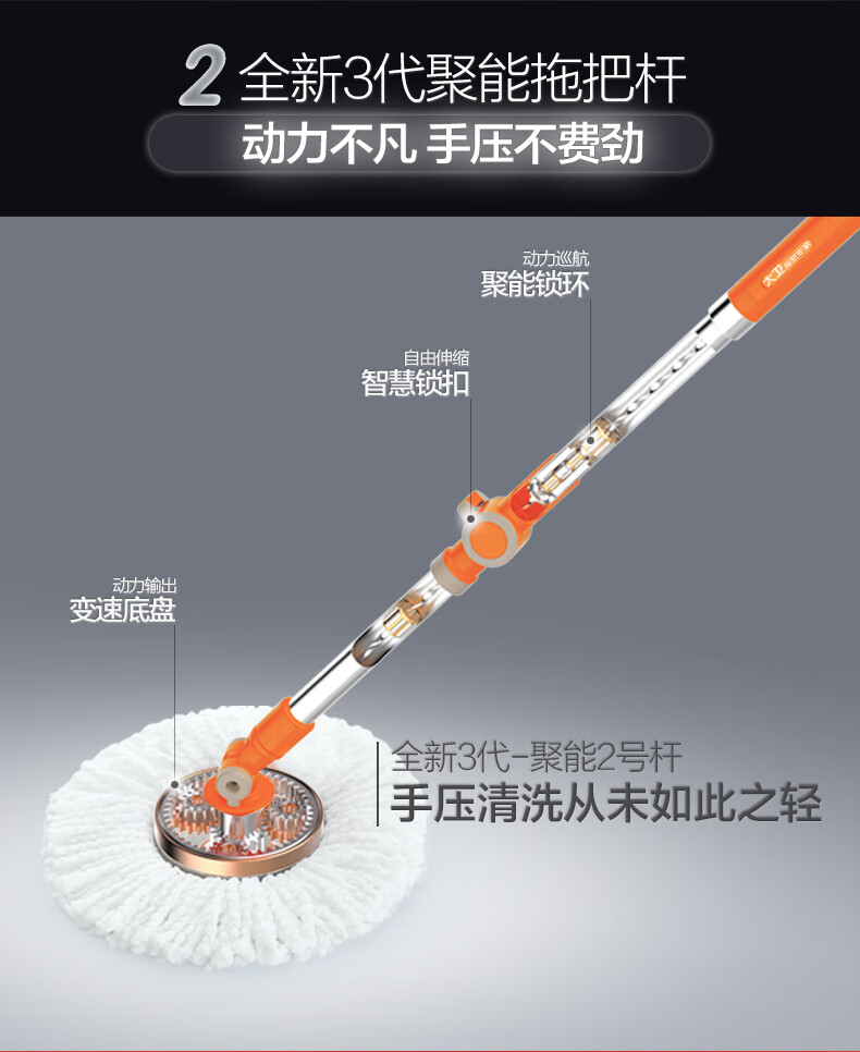 大卫旋转拖把桶q5双驱动拖布桶免手洗家用自动墩布地拖花篮可拆卸橙色