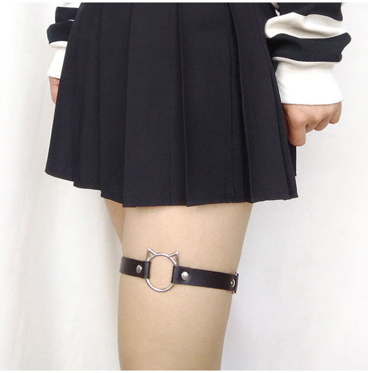 暗黑纯欲风辣妹腿环jk女大腿绑带街拍女团防滑大腿圈腿带 复古铆钉可