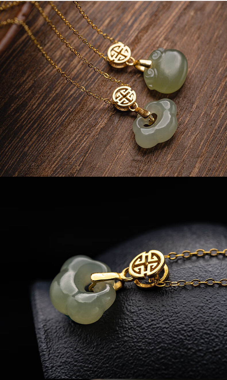 珍韵缘玉吊坠祥云如意锁项链女夏新款轻奢小众和田玉
