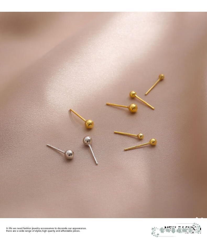 wuyamus925银耳钉女百搭小豆豆耳骨钉简约男女养耳棒养耳洞耳饰银豆豆