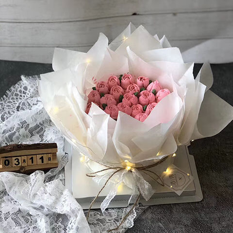 soumiety雪梨纸鲜花蛋糕礼盒装饰包装纸花束花艺包花米白粉色韩式网红