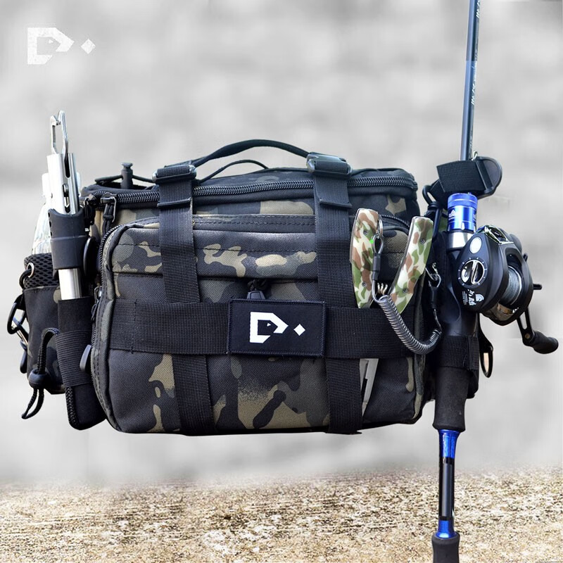 路亚包钓鱼多功能大容量鱼竿包海钓挎包腰包男单肩背包防水渔具包黑色