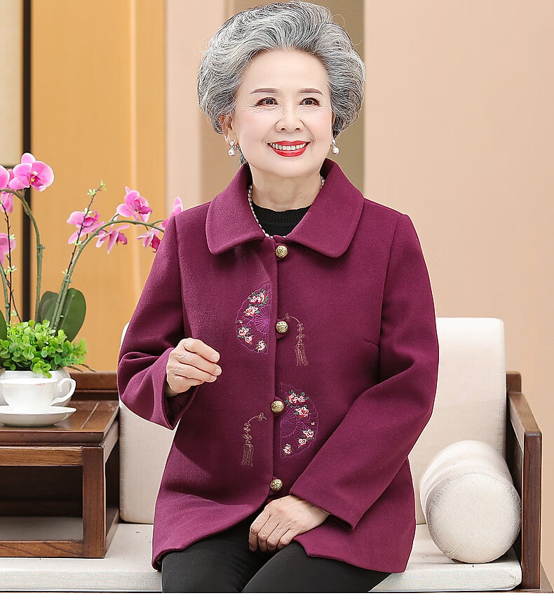 格卡蜜老太太服装奶奶装本命年红色老年外套女春秋中老年人奶奶春装毛