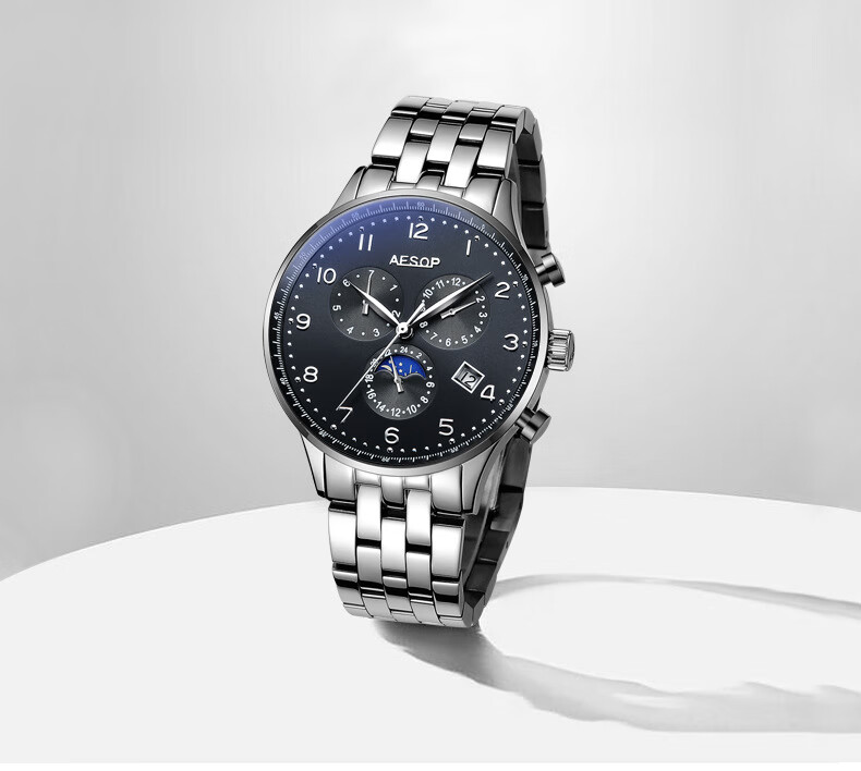 瑞士aesop伊索新款全自动手表男士商务机械表六针多功能防水腕表本色