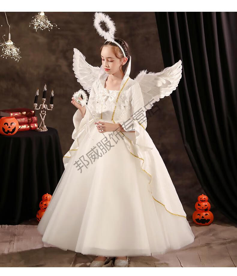 圣诞节儿童服装白色天使精灵女童cosplay化妆舞会角色扮演时尚走秀