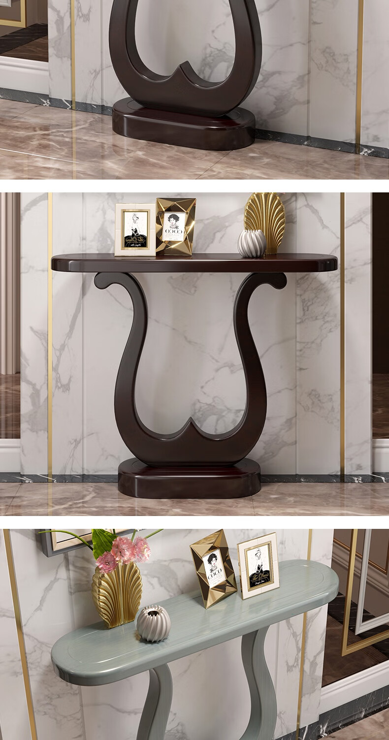 伊瑞格美式实木玄关桌新中式条案半圆靠墙门厅进门入户窄玄关台端景台