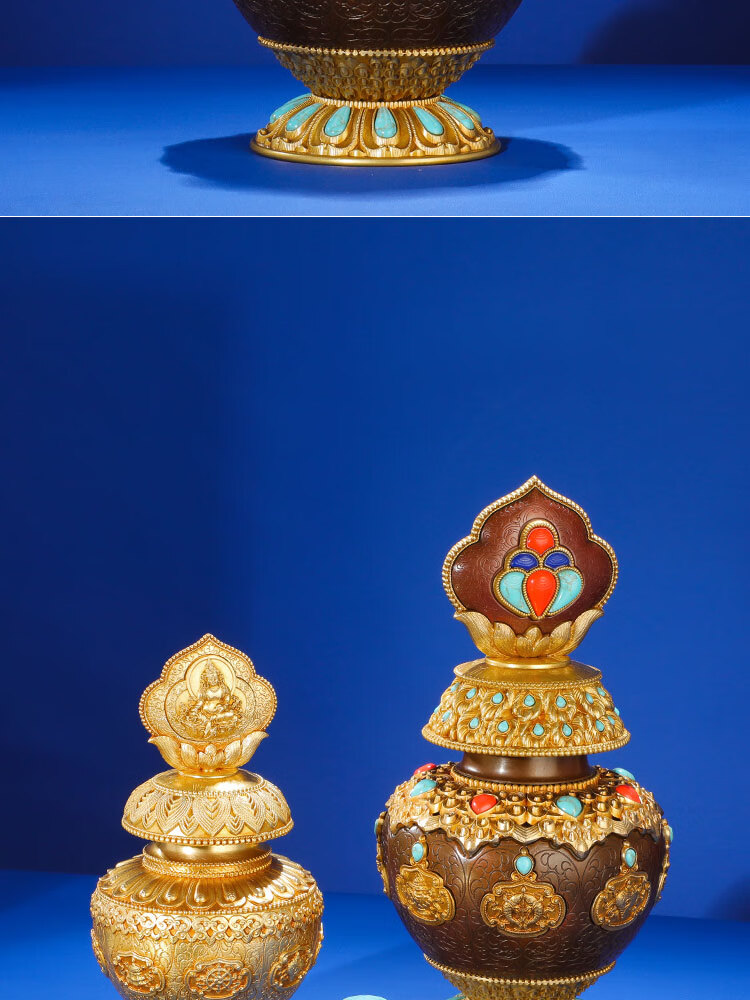 龙王宝瓶慧宝八吉祥纯铜吉祥八宝藏密宗莲花宝瓶地藏龙王宝瓶摆件迷你