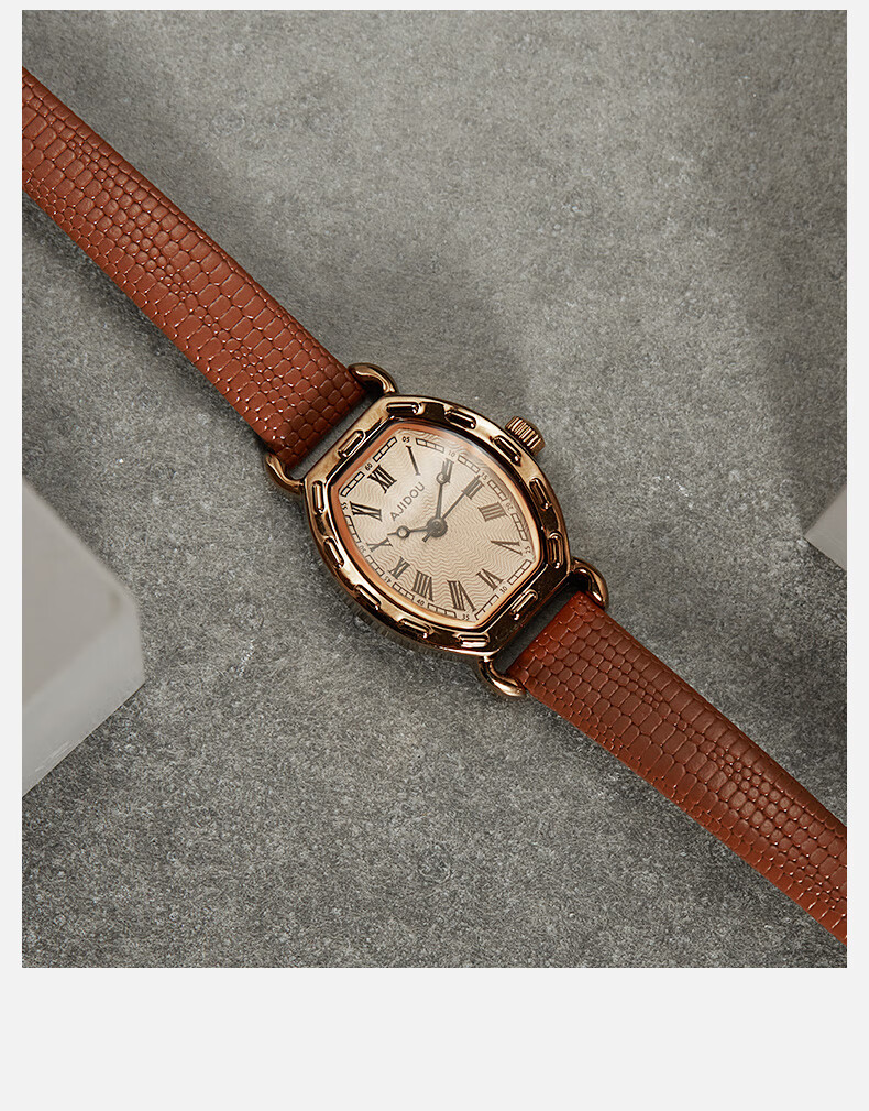 阿吉豆手表之印手表经典复古简约气质防水小表盘时尚女表 咖啡色