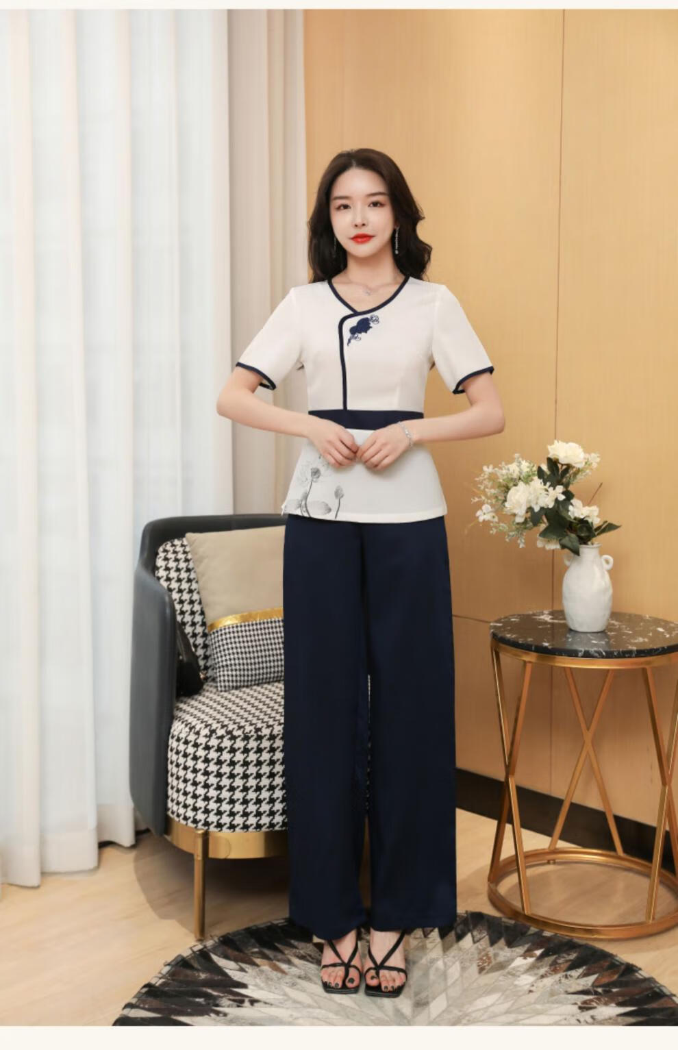 足浴技师工作服夏天套装美容师养生师高端工服新款中式长裤养生馆足疗