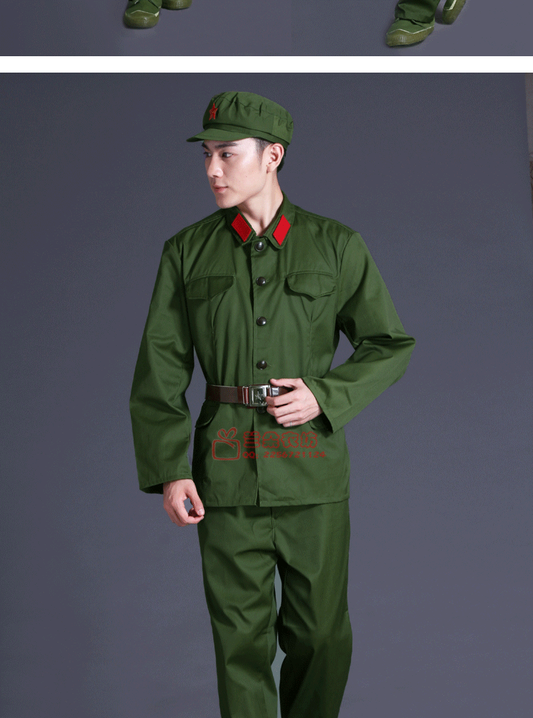 老式怀旧65式老越战老兵文革解放老红军表演出服装 单件上衣 领章