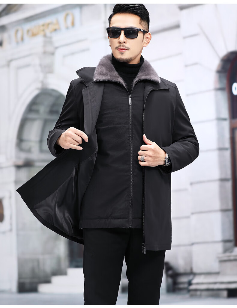劲霸联名款商务高端冬季男士皮衣皮草派克服尼克服水貂貂绒外套脱卸