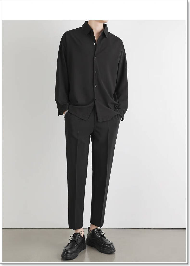 啄木鸟春季薄款黑色衬衫衣男长袖内搭免烫宽松休闲外套痞帅气dk白色