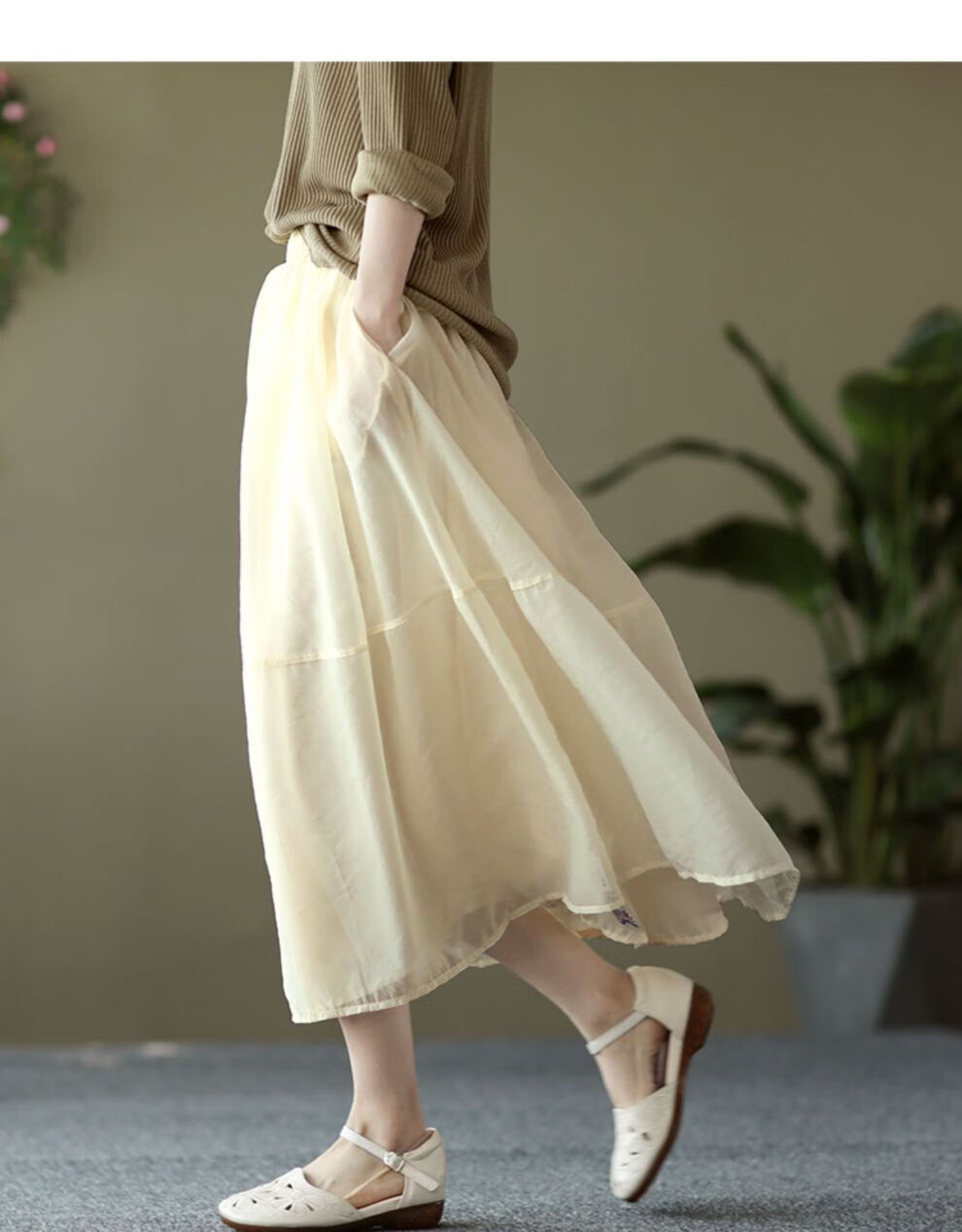 纱纱裙半身园园美衣新款复古欧根纱半身裙气质拼接文艺纱裙中长款优雅