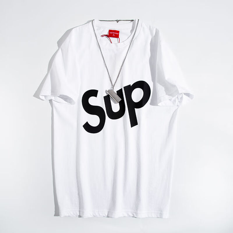潮牌supreme联名同款song联名经典潮流大印花sup纯棉短袖t恤男女白色s