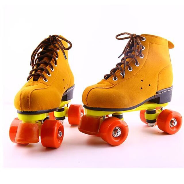 尼创成人双排溜冰鞋男女pu闪光轮滑鞋四轮旱冰鞋黄色pu透明轮35