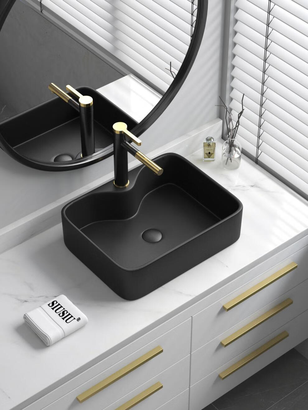 生态小米石台盆台中盆台上盆洗脸盆洗手盆黑色陶瓷小号洗漱面盆洗手池