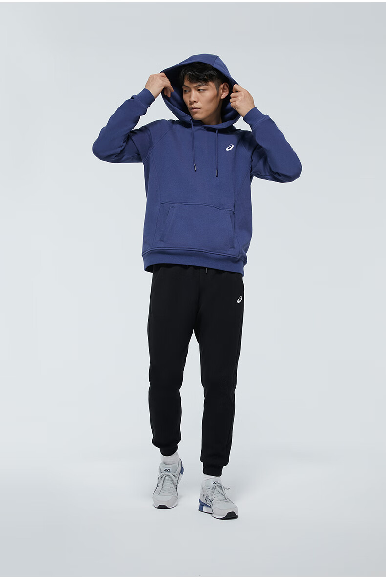 asics亚瑟士男式印花连帽卫衣运动休闲上衣黑色s