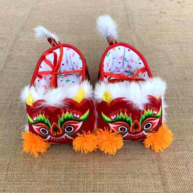 央紫新品虎头鞋传统手工虎头鞋猫头鞋包脚棉裤鞋子连脚鞋冬季棉裤鞋靴