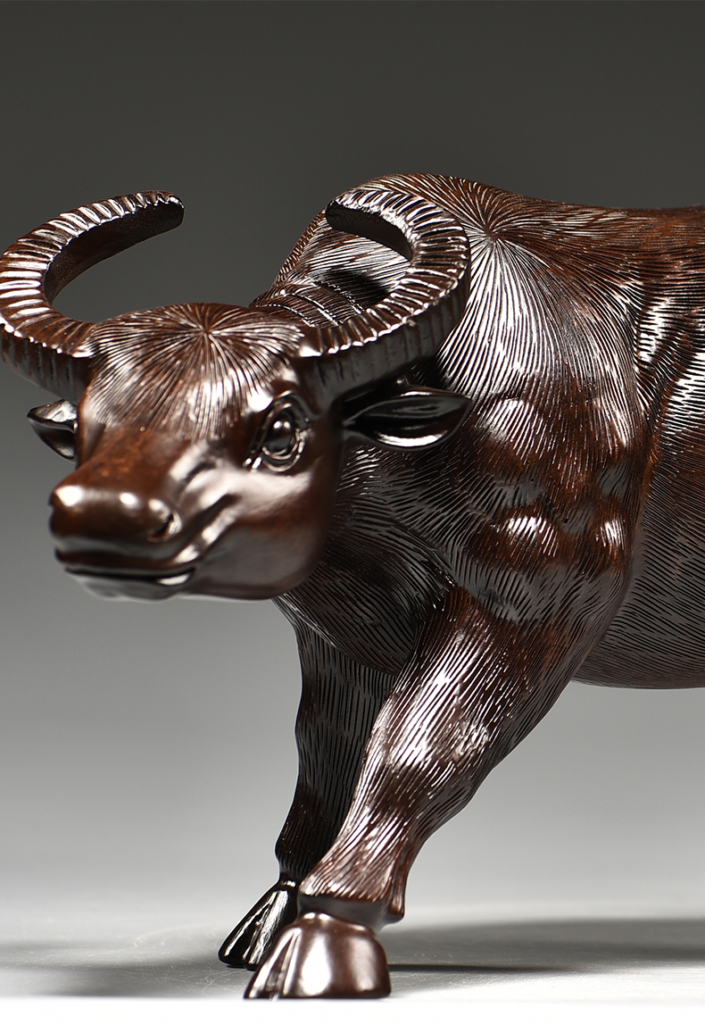 杞记木雕牛摆件牛气冲天实木水牛工艺品十二生肖动物客厅开业送礼精雕