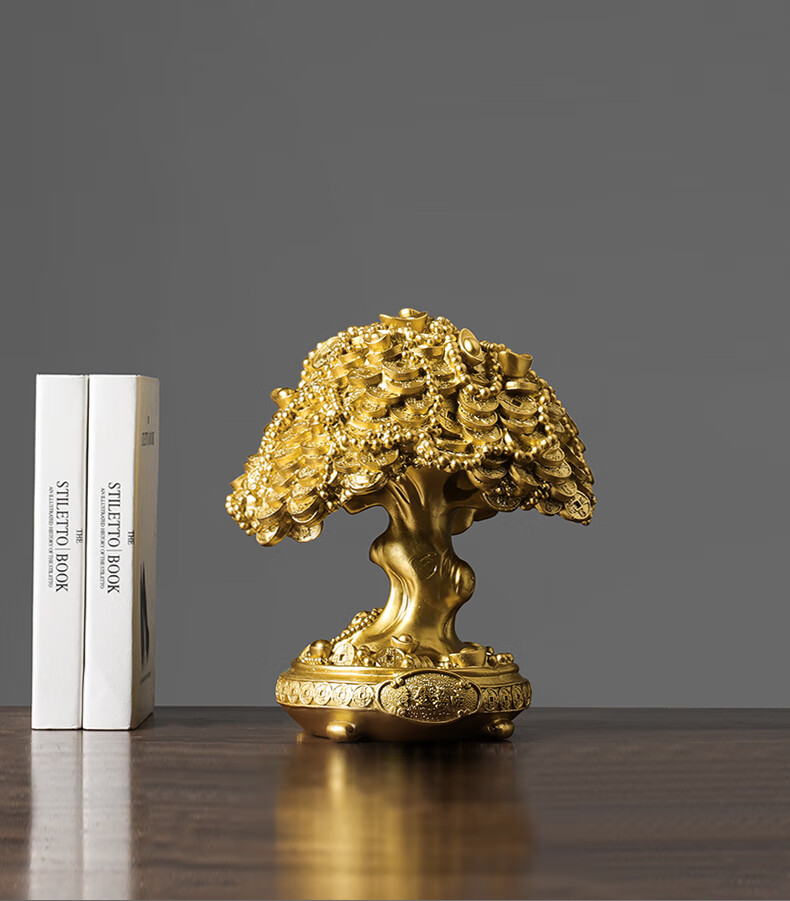 金色发财树开业礼品树桌面摆件客厅酒柜玄关办公室装饰品摆设大号树