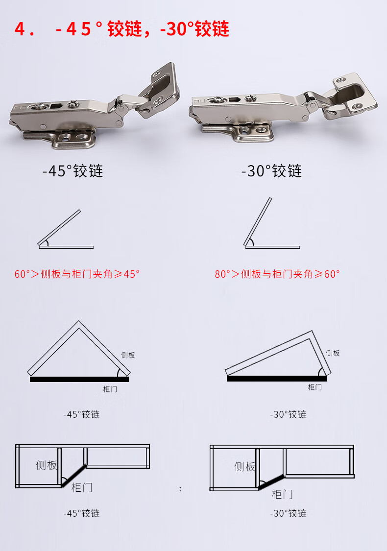 180度转角铰链负30 45 165度大角度斜角柜门特殊合页90 135 175度 