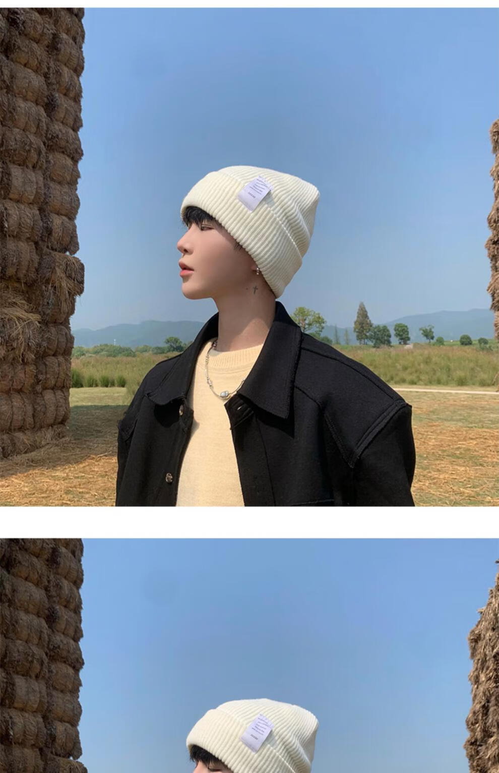 慕瑾繁饰 白色毛线帽男冬季冷帽男士冬天男生男款冬帽男孩棉帽潮牌