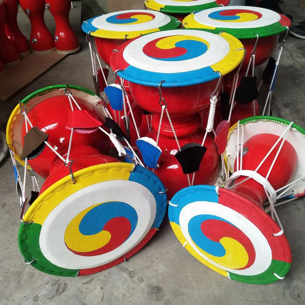 朝鲜长鼓儿童成人舞蹈专用鼓拉绳鼓韩国表演鼓 25/32cm彩绘 鼓棒方巾