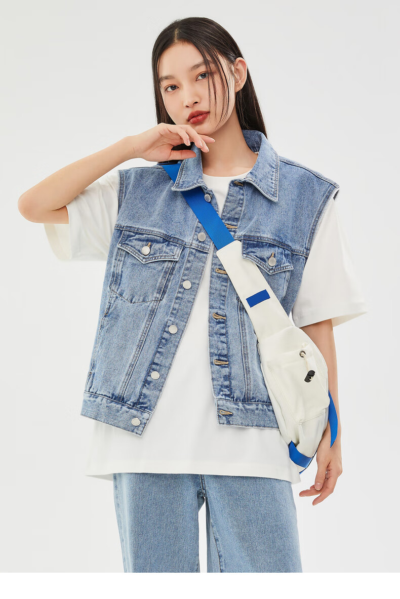 spao女装2022年春季新款简约个性街头舒适时尚牛仔休闲宽松马甲 牛仔