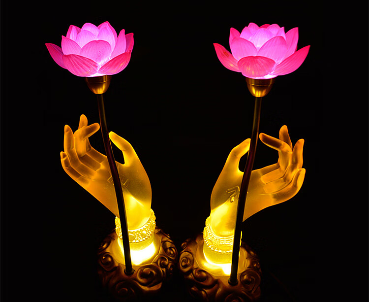七彩莲花灯佛台灯供佛节能观音灯琉璃佛手荷花灯长明灯佛前花家用 黄