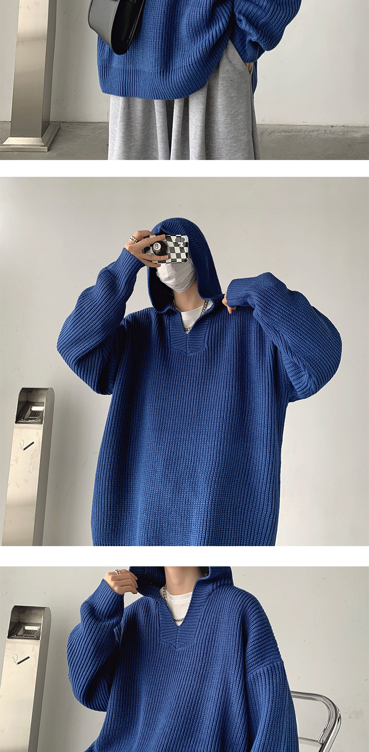 蓝连帽毛衣复古日系慵懒感外套男针织领上衣 定制联名款 ar270/蓝色 m