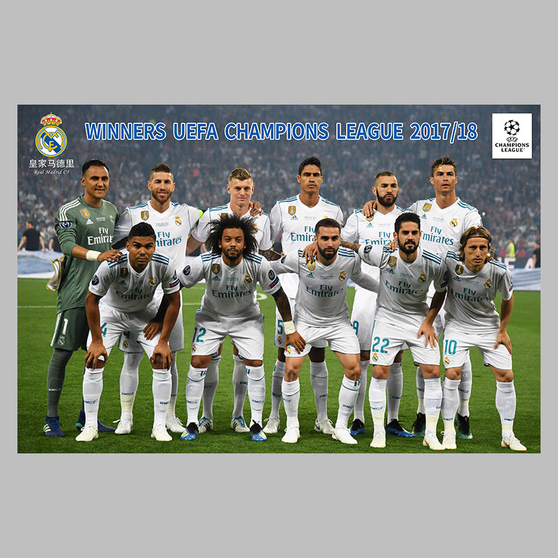 欧冠合影海报足球球星切尔西皇马巴萨利物浦曼联拜仁墙贴简梓 og113