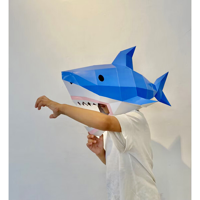 《预订台版 动物立体大面具 鲨鱼 时报蒋嘉凯 从平面变立体面具制作