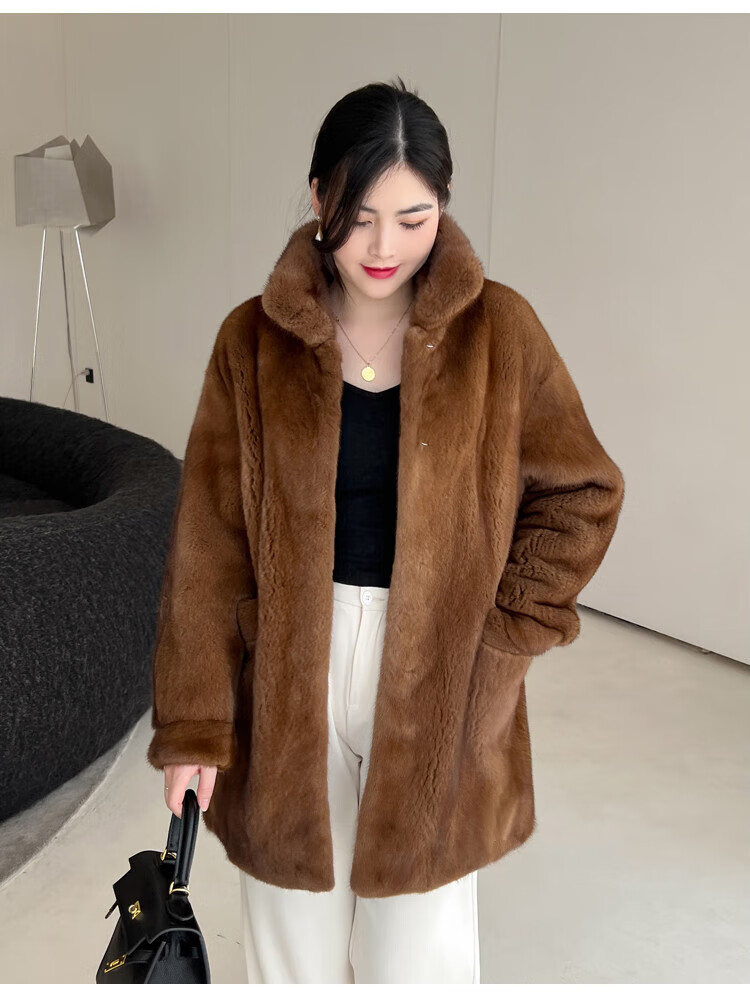 欧迪鸟品牌女装新款进口紫标天鹅绒貂皮大衣女整貂中长款皮草外套 海