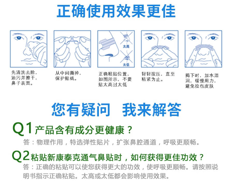 中美史克新康泰克鼻炎过敏鼻塞通气鼻贴10片盒1盒透明体验装